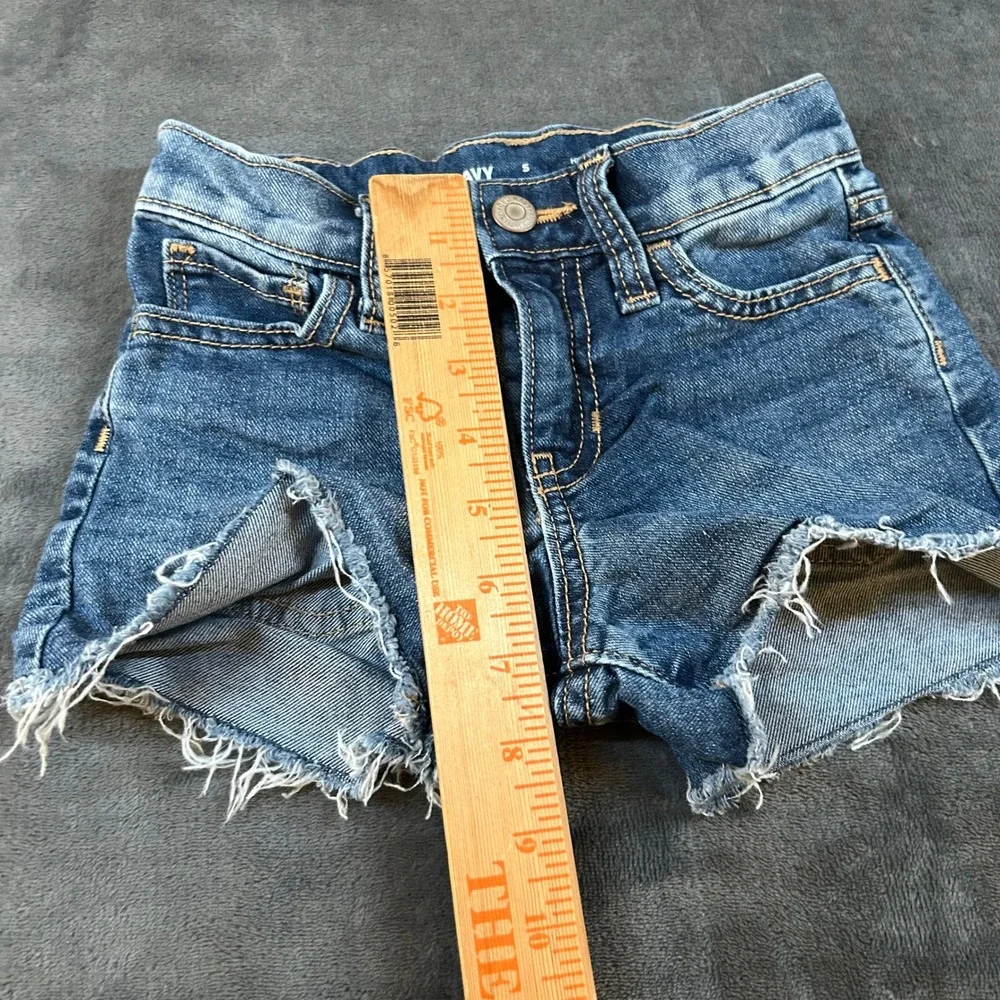Old Navy Denim Shorts Girls Size 5‎ High-Rise Adjustable Waist Frayed Hem Blue